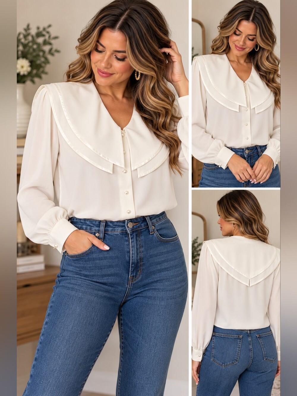 Vintage Marc Allan White Sailor Collar Blouse 9/10